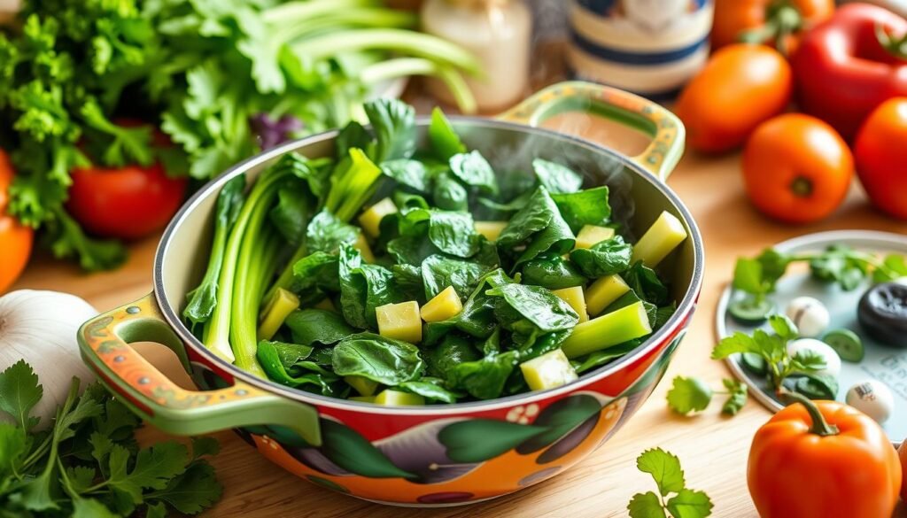 cooking celery bok choi spinach